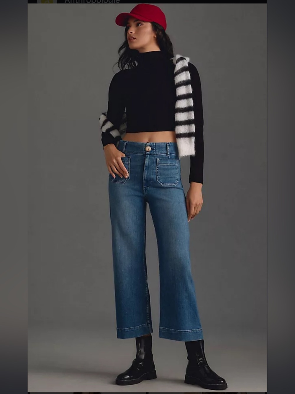 Maeve The Colette Medium Blue High-Rise Cropped Wide-Leg Jeans - Picture 2 of 12